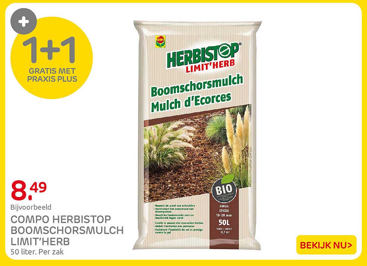 COMPO HERBISTOP BOOMSCHORSMULCH LIMIT'HERB 1+1 GRATIS MET PRAXIS PLUS