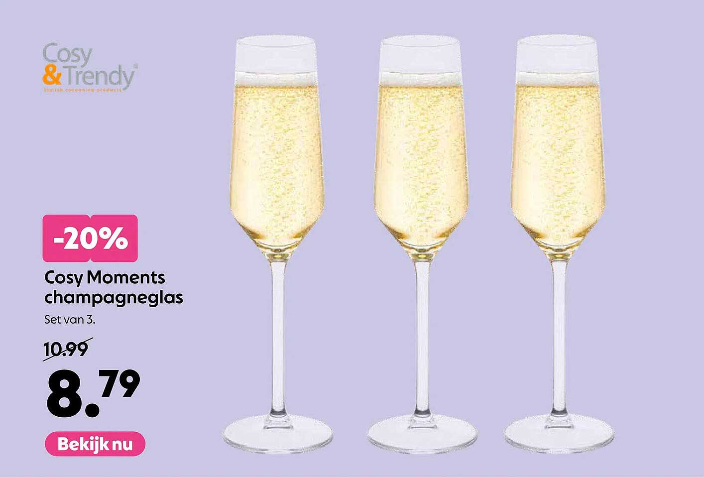 Cosy Moments champagneglas Set van 3. -20%