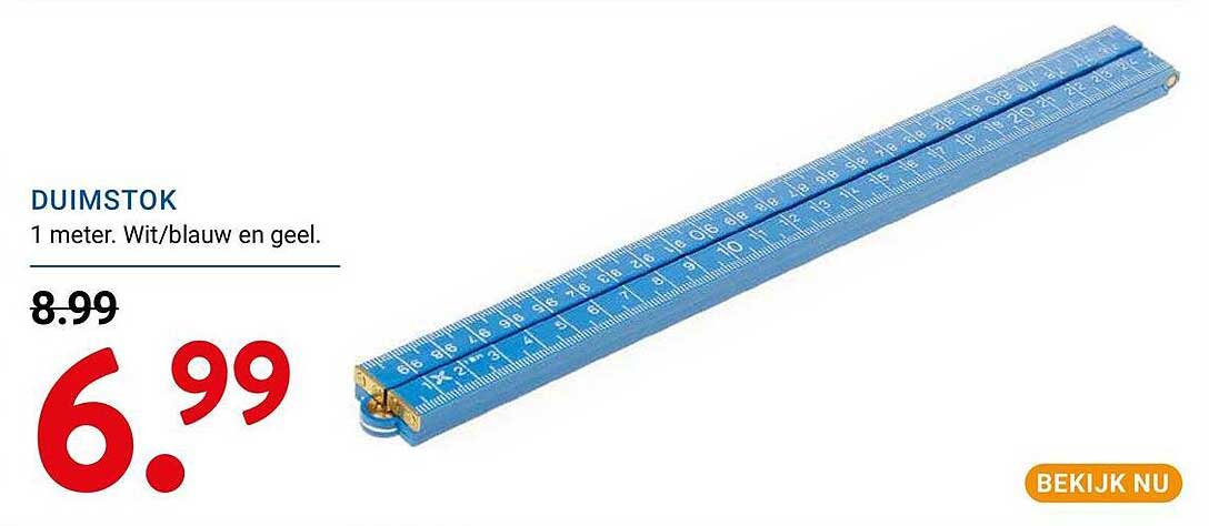 DUIMSTOK 1 meter. Wit/blauw en geel.