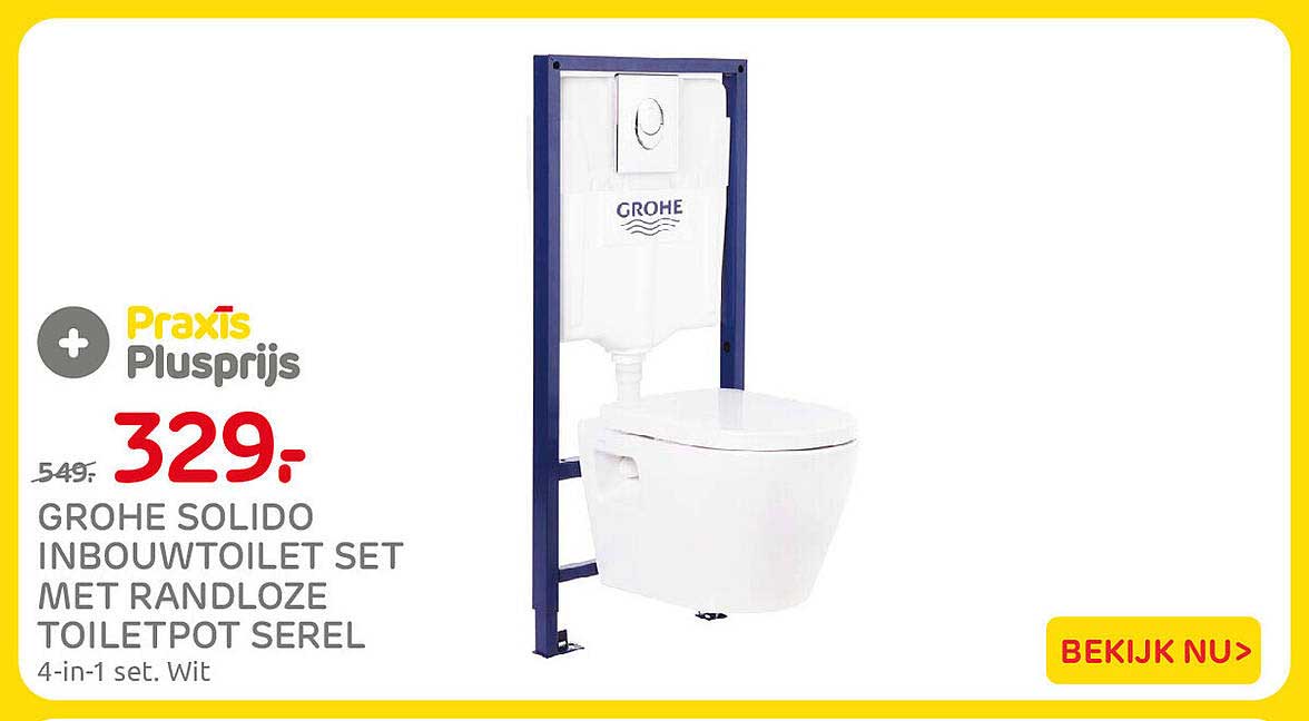 GROHE SOLIDO INBOUWTOILET SET MET RANDLOZE TOILETPOT SEREL 4-in-1 set. Wit