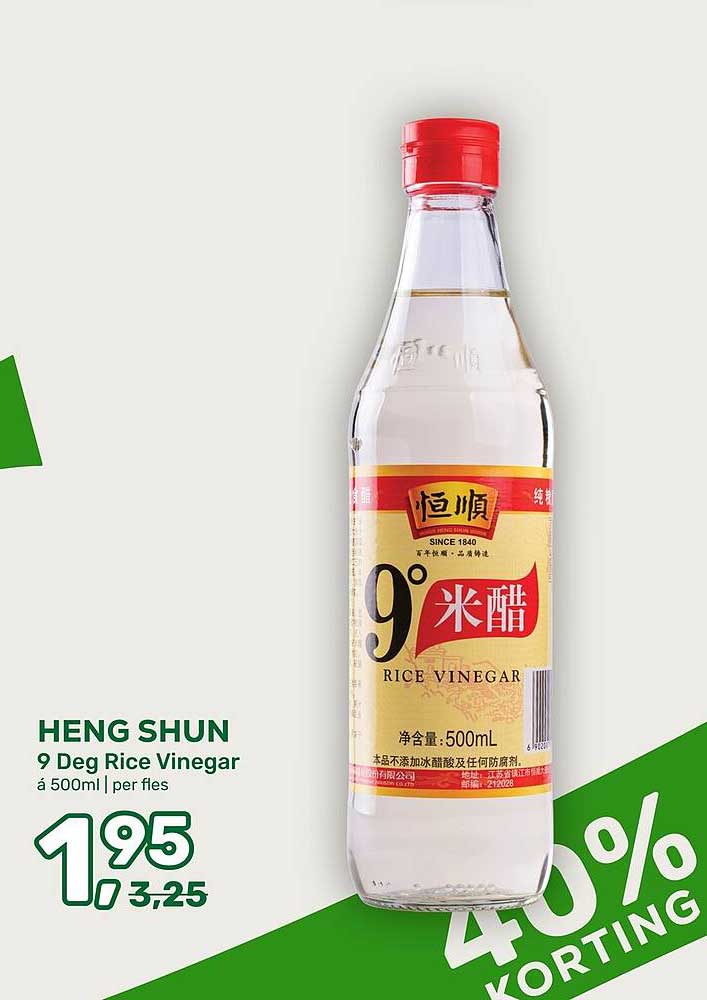 HENG SHUN 9 Deg Rice Vinegar à 500ml | per fles 40% korting