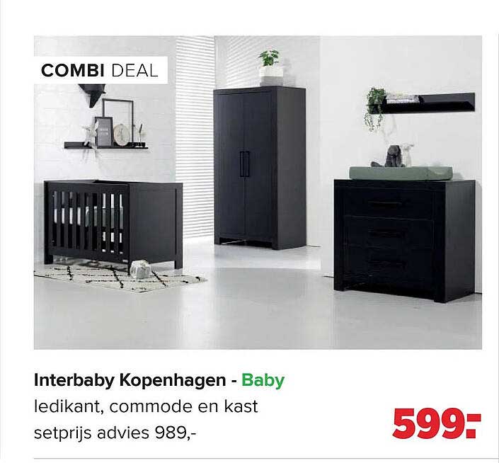 Interbaby Kopenhagen - Baby ledikant, commode en kast setprijs advies 989,-