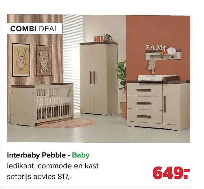 Interbaby Pebble - Baby ledikant, commode en kast setprijs advies