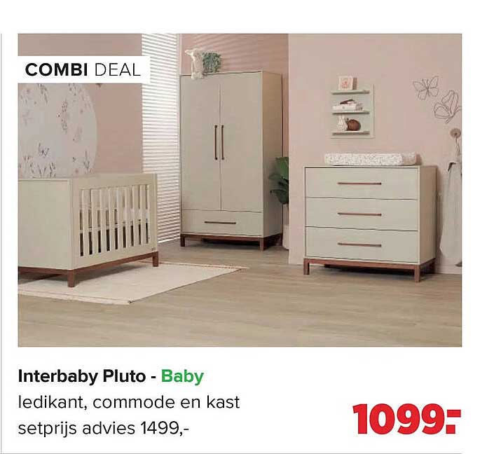 Interbaby Pluto - Baby ledikant, commode en kast setprijs advies 1499,-