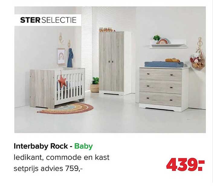Interbaby Rock - Baby ledikant, commode en kast
