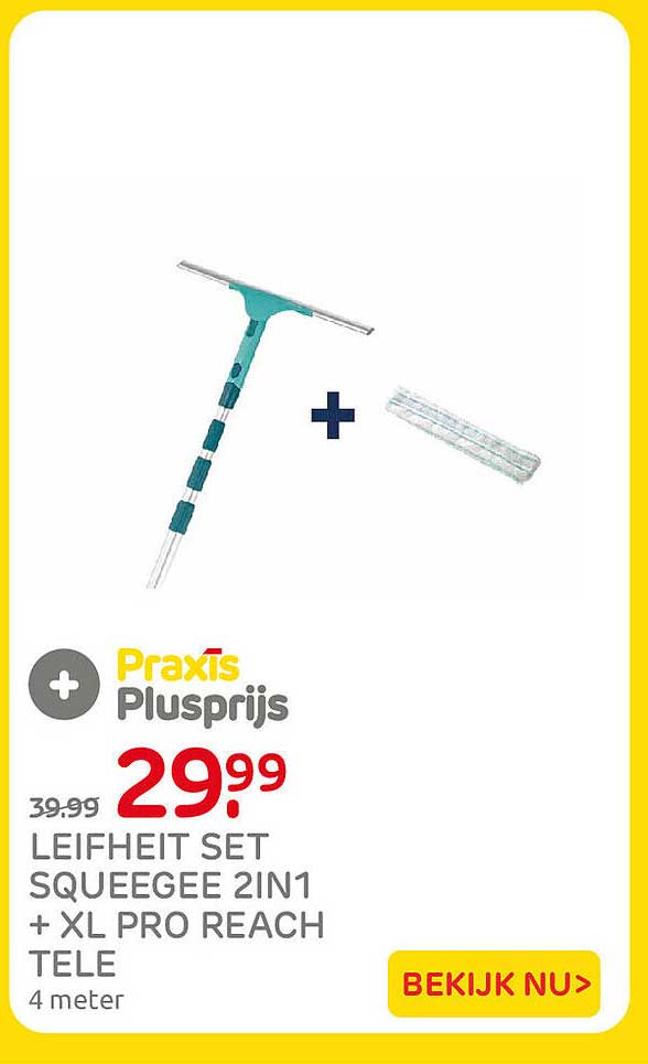 Leifheit set squeegee 2in1 + XL Pro Reach tele 4 meter