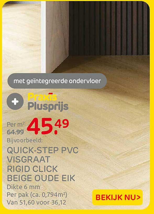met geïntegreerde ondervloer Praxis Plusprijs QUICK-STEP PVC VISGRAAT RIGID CLICK BEIGE OUDE EIK