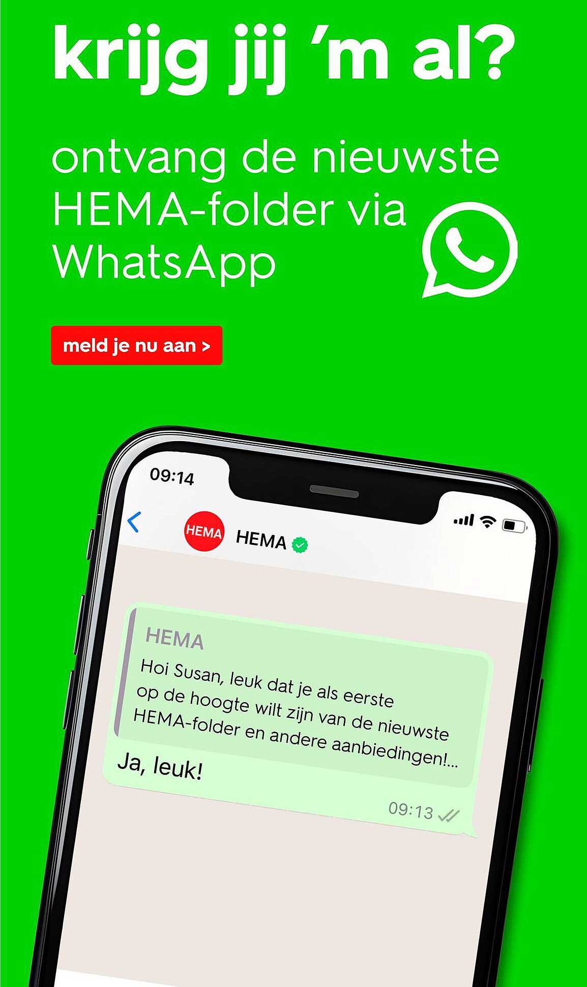 ontvang de nieuwste HEMA-folder via WhatsApp