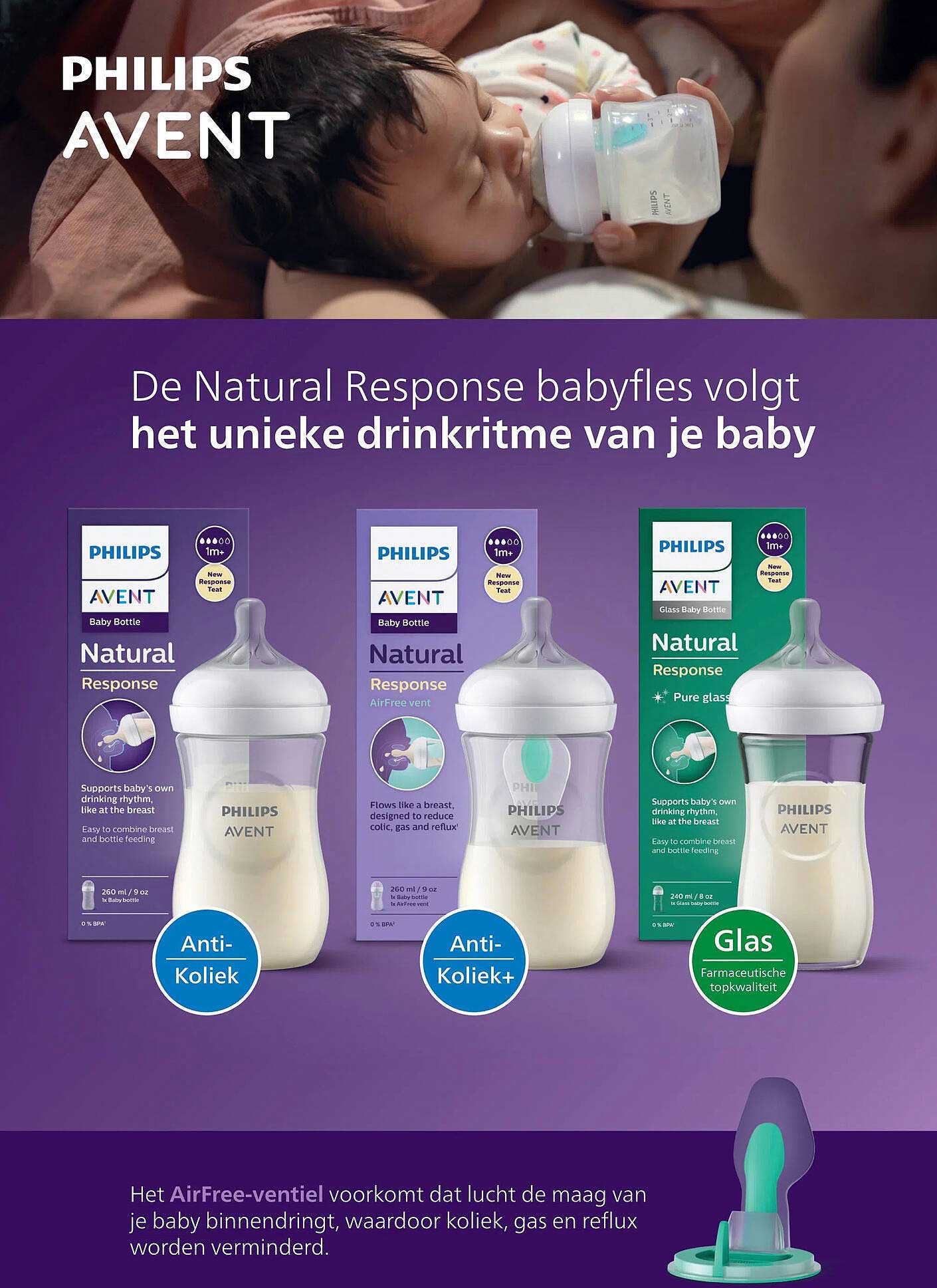 PHILIPS AVENT De Natural Response babyfles volgt het unieke drinkritme van je baby