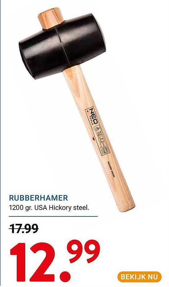RUBBERHAMER 1200 gr. USA Hickory steel.