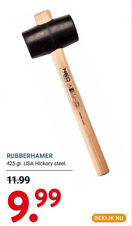 RUBBERHAMER 425 gr. USA Hickory steel.