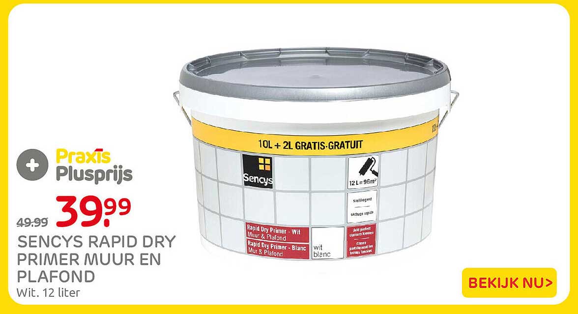 Sencys Rapid Dry Primer muur en plafond 10L + 2L gratis