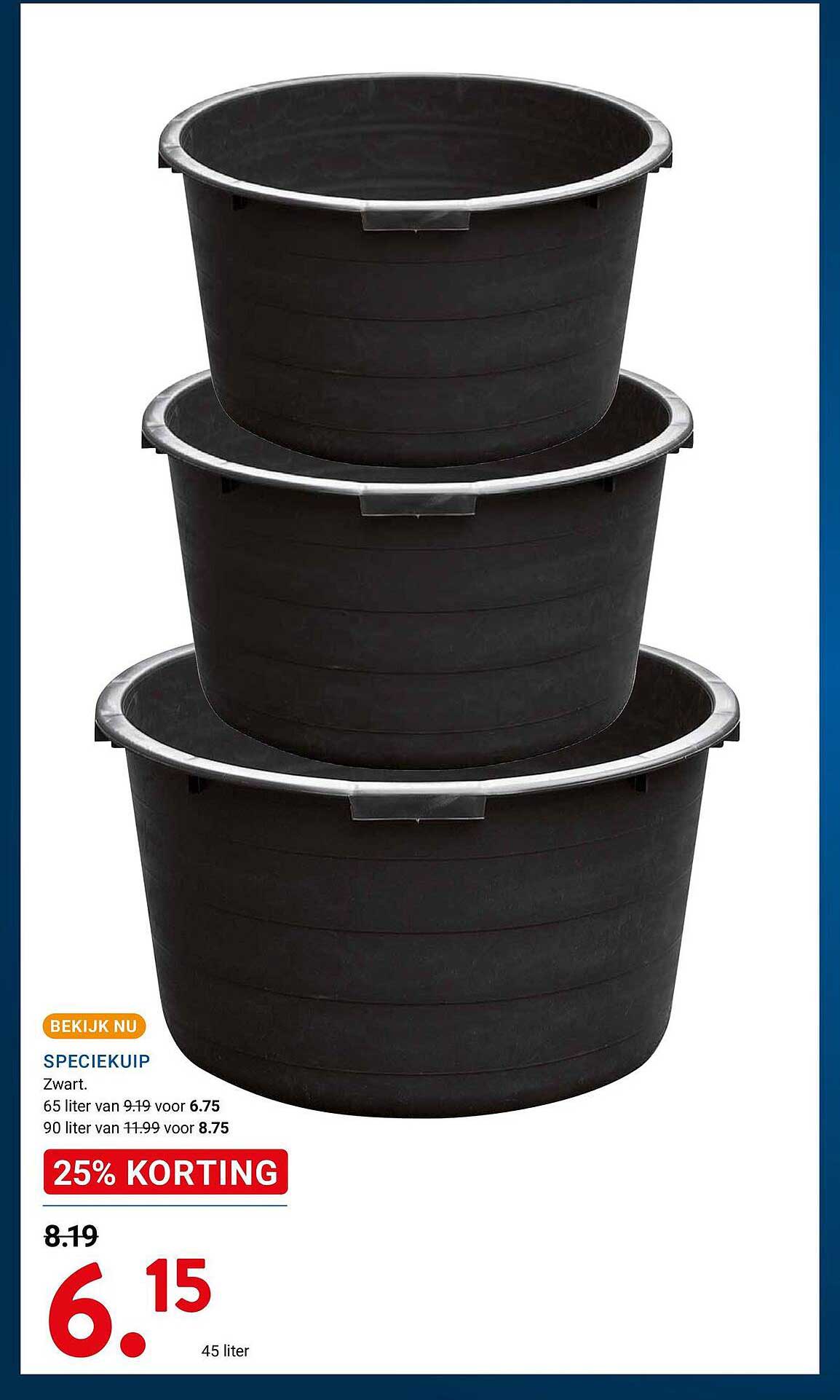 Speciekuip Zwart 45 liter 25% KORTING