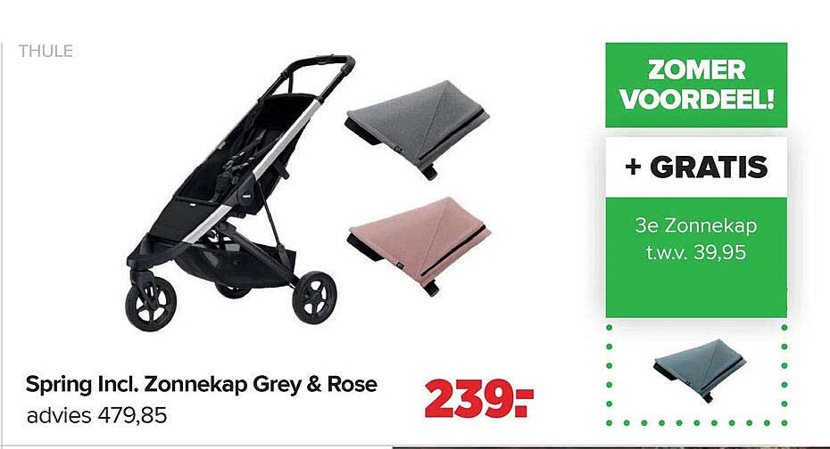 Spring Incl. Zonnekap Grey & Rose + GRATIS 3e Zonnekap t.w.v. 39,95