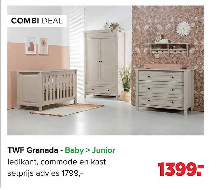 TWF Granada - Baby > Junior ledikant, commode en kast setprijs advies 1799,-