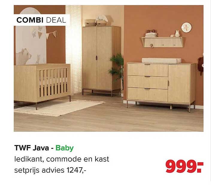 TWF Java - Baby ledikant, commode en kast setprijs advies 1247,-