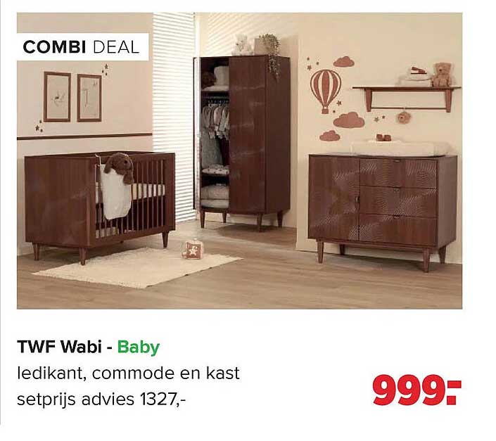 TWF Wabi - Baby ledikant, commode en kast setprijs advies 1327,-