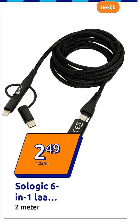 Sologic 6-in-1 laadkabel 2 meter