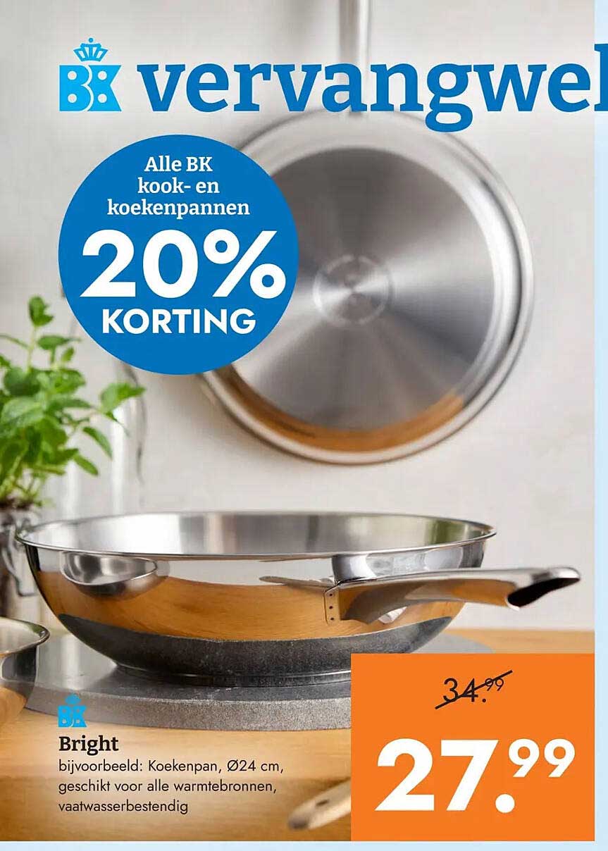 Alle BK kook- en koekenpannen 20% KORTING