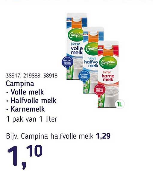 Campina • Volle melk • Halfvolle melk • Karnemelk