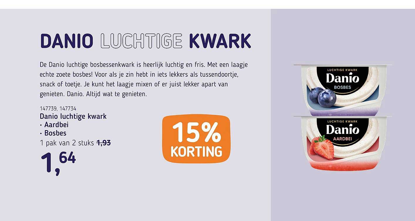 Danio luchtige kwark Aardbei Bosbes 15% KORTING