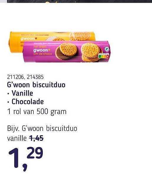 G’woon biscuitduo • Vanille • Chocolade 1 rol van 500 gram