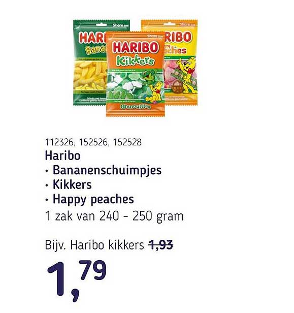 Haribo • Bananenschuimpjes • Kikkers • Happy peaches 1 zak van 240 - 250 gram