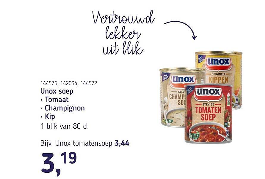 Unox soep Tomaat Champignon Kip 1 blik van 80 cl