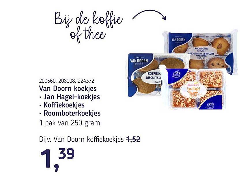 Van Doorn koekjes • Jan Hagel-koekjes • Koffiekoekjes • Roomboterkoekjes 1 pak van 250 gram