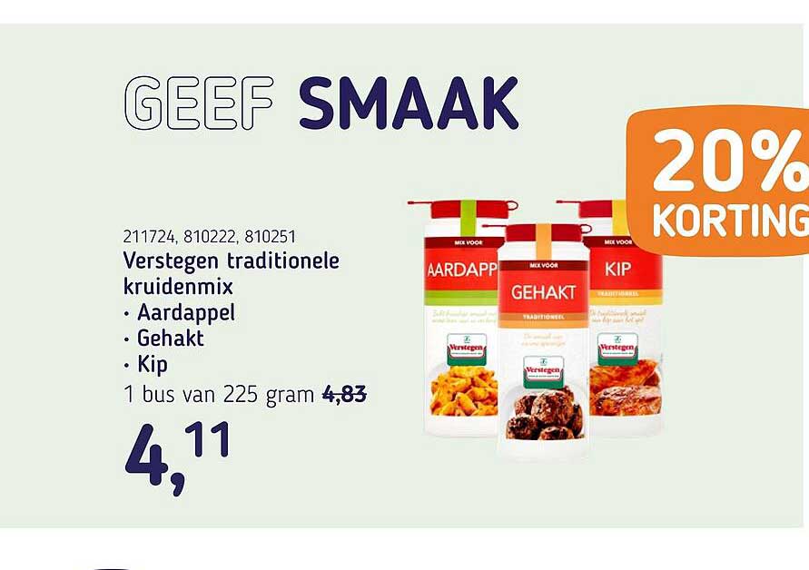 Verstegen traditionele kruidenmix • Aardappel • Gehakt • Kip 20% KORTING
