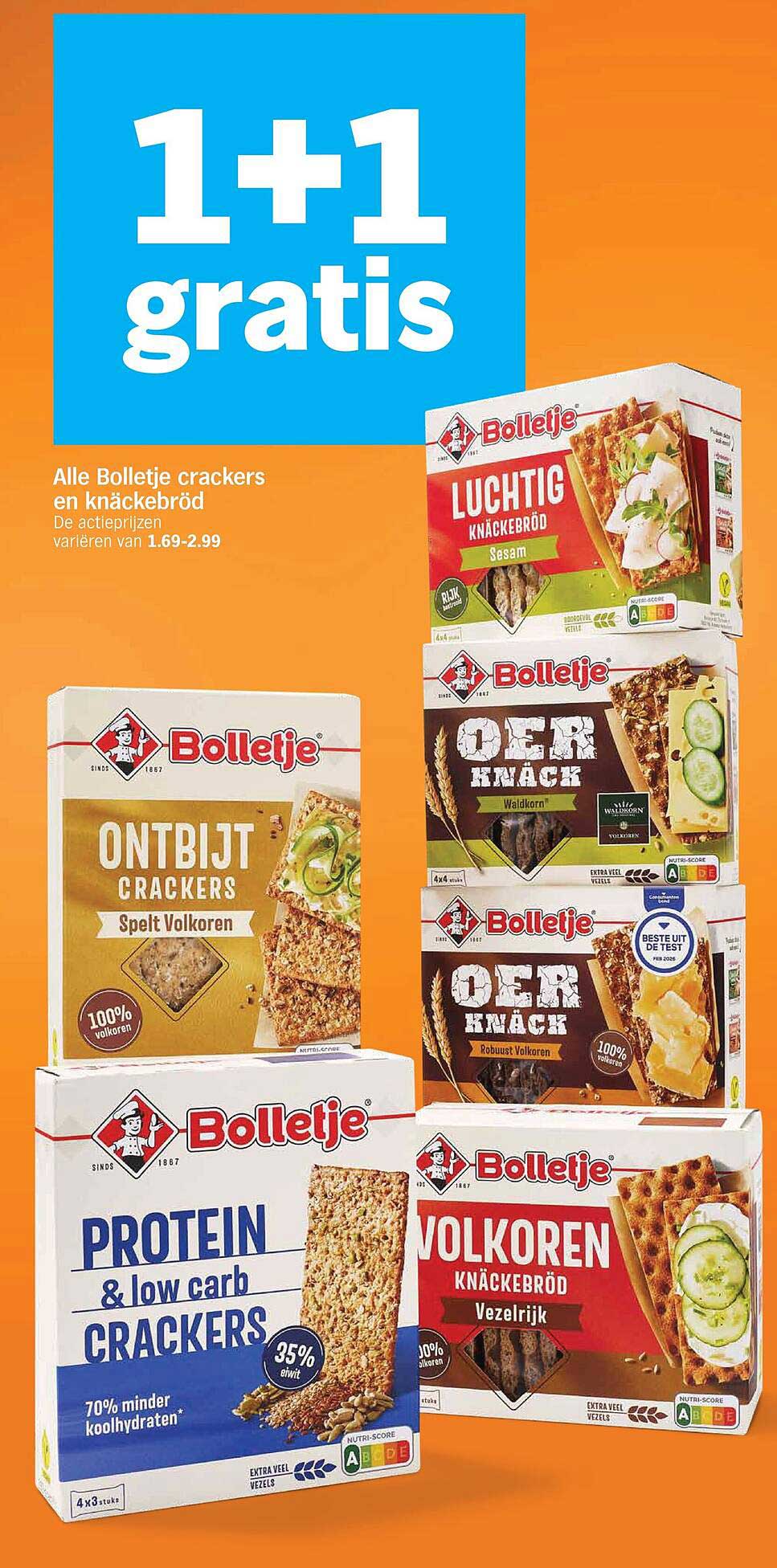 1+1 gratis Alle Bolletje crackers en knäckebröd