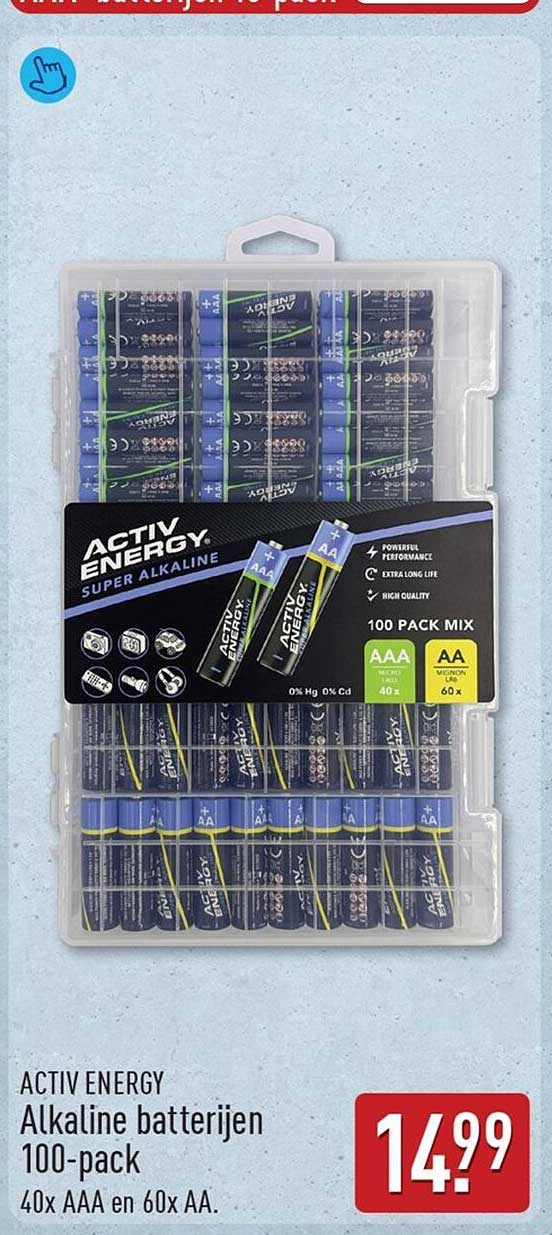 ACTIV ENERGY Alkaline batterijen 100-pack 40x AAA en 60x AA.