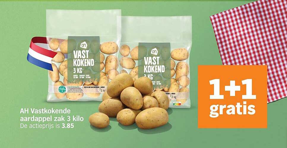 AH Vastkokende aardappel zak 3 kilo 1+1 gratis