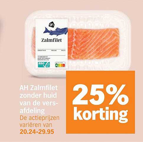 AH Zalmfilet zonder huid van de versafdeling 25% korting