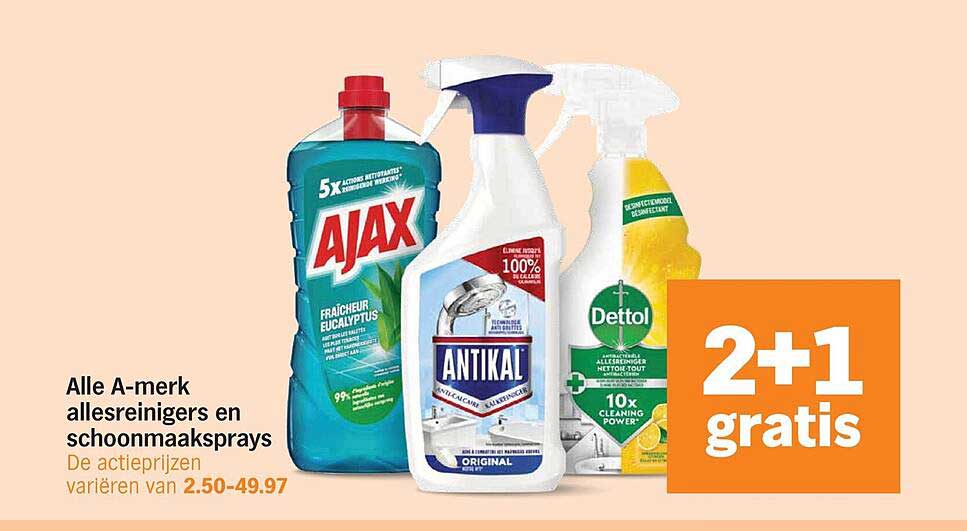 Alle A-merk allesreinigers en schoonmaaksprays 2+1 gratis