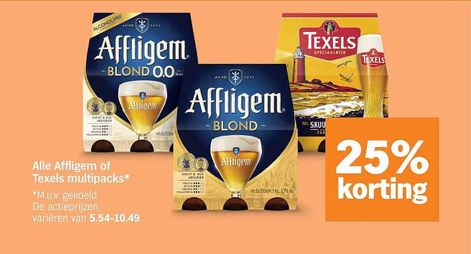 Alle Affligem of Texels multipacks* 25% korting