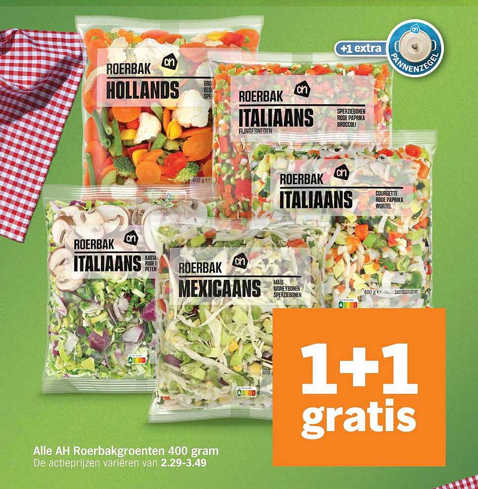 Alle AH Roerbakgroenten 400 gram 1+1 gratis