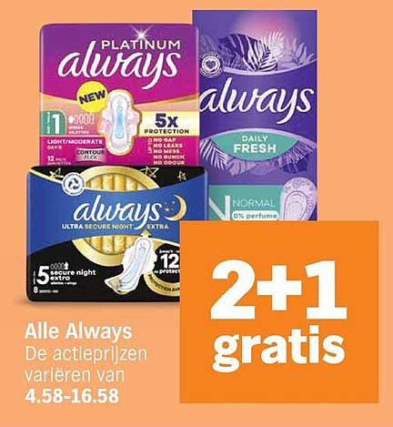 Alle Always 2+1 gratis