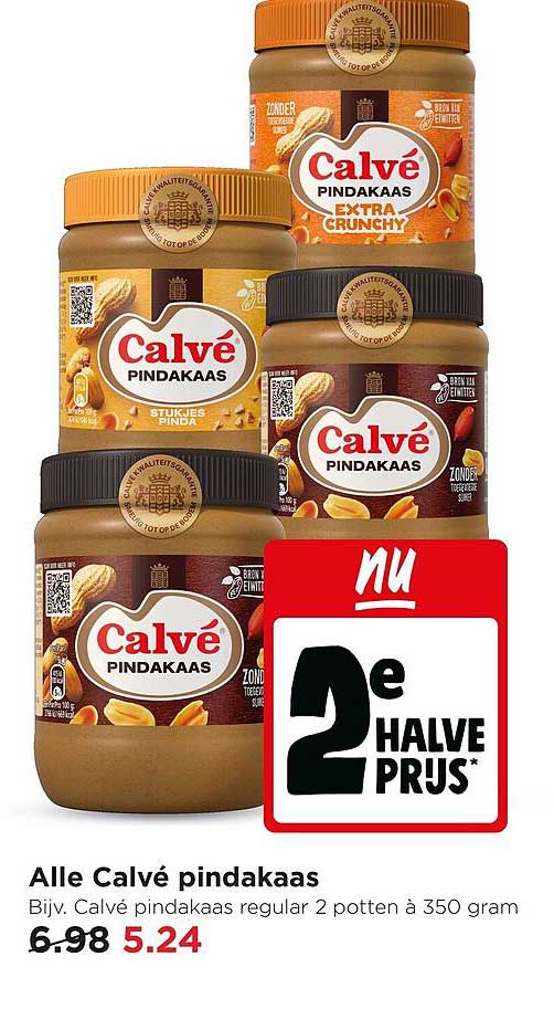 Alle Calvé pindakaas 2e halve prijs