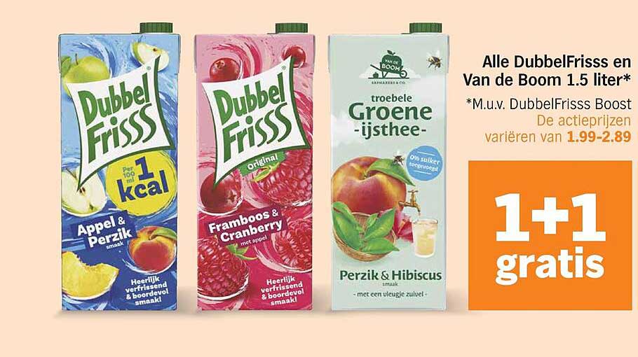 Alle DubbelFrisss en Van de Boom 1.5 liter* 1+1 gratis