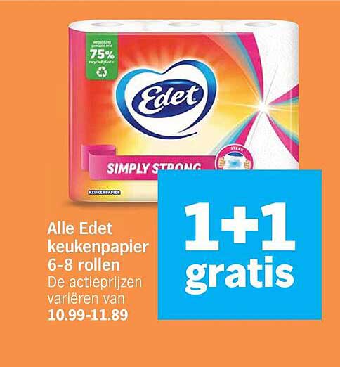 Alle Edet keukenpapier 6-8 rollen 1+1 gratis