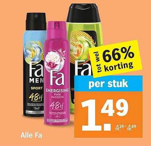 Alle Fa tott 66% korting per stuk