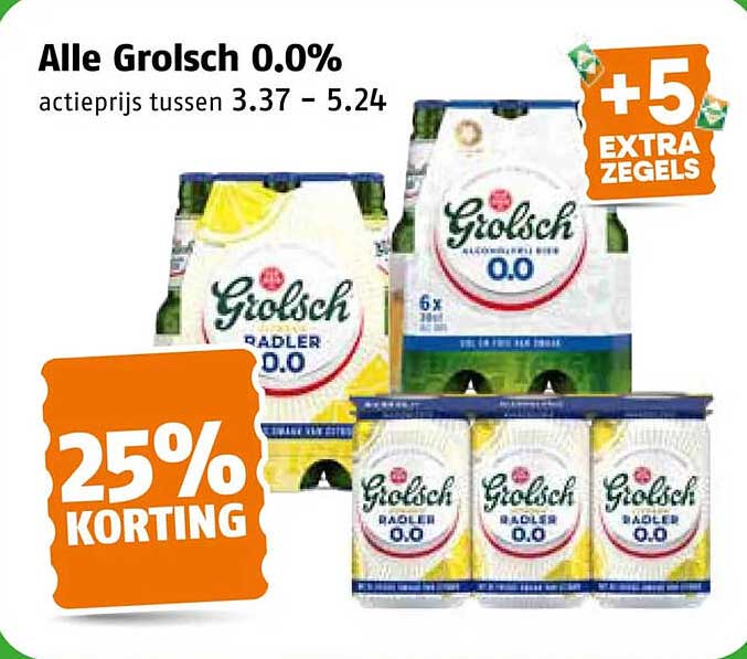 Alle Grolsch 0.0% 25% KORTING