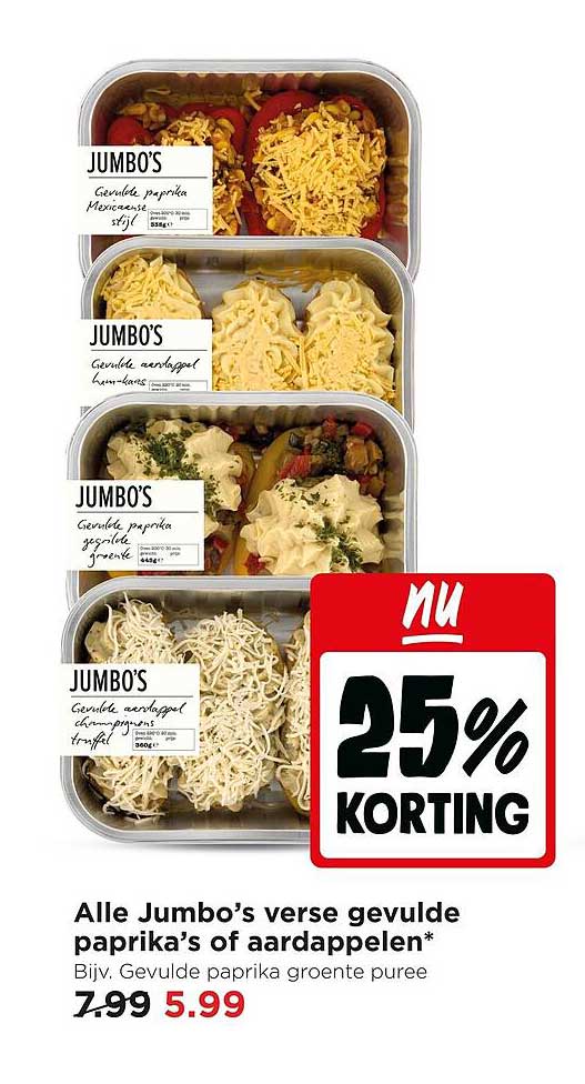 Alle Jumbo’s verse gevulde paprika’s of aardappelen*