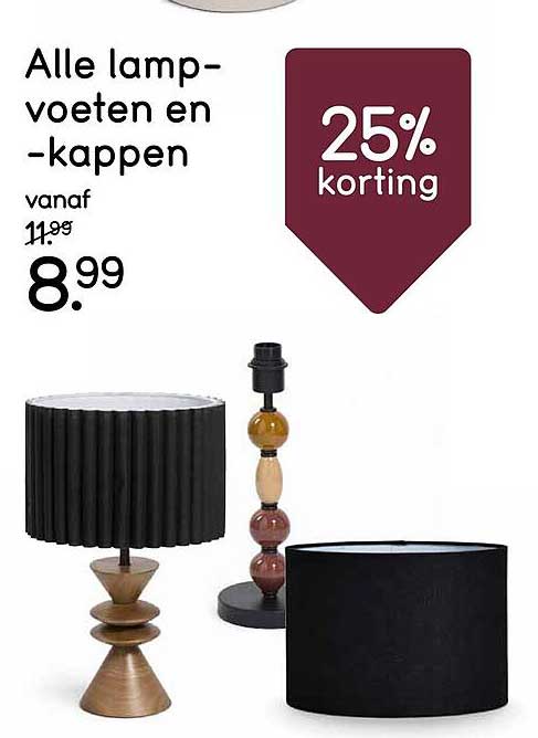 Alle lamp-voeten en -kappen 25% korting
