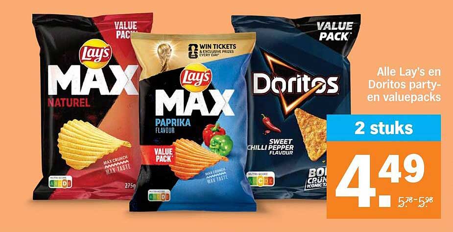 Alle Lay's en Doritos party- en valuepacks 2 stuks