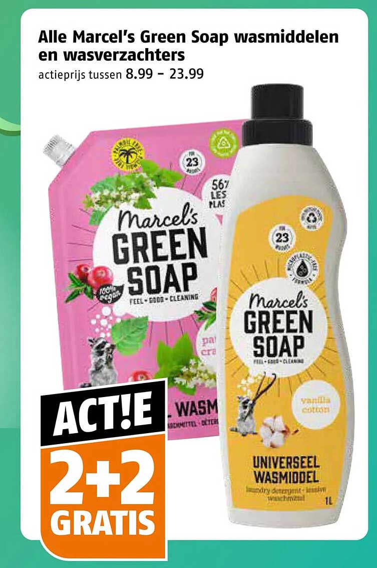 Alle Marcel's Green Soap wasmiddelen en wasverzachters 2+2 gratis