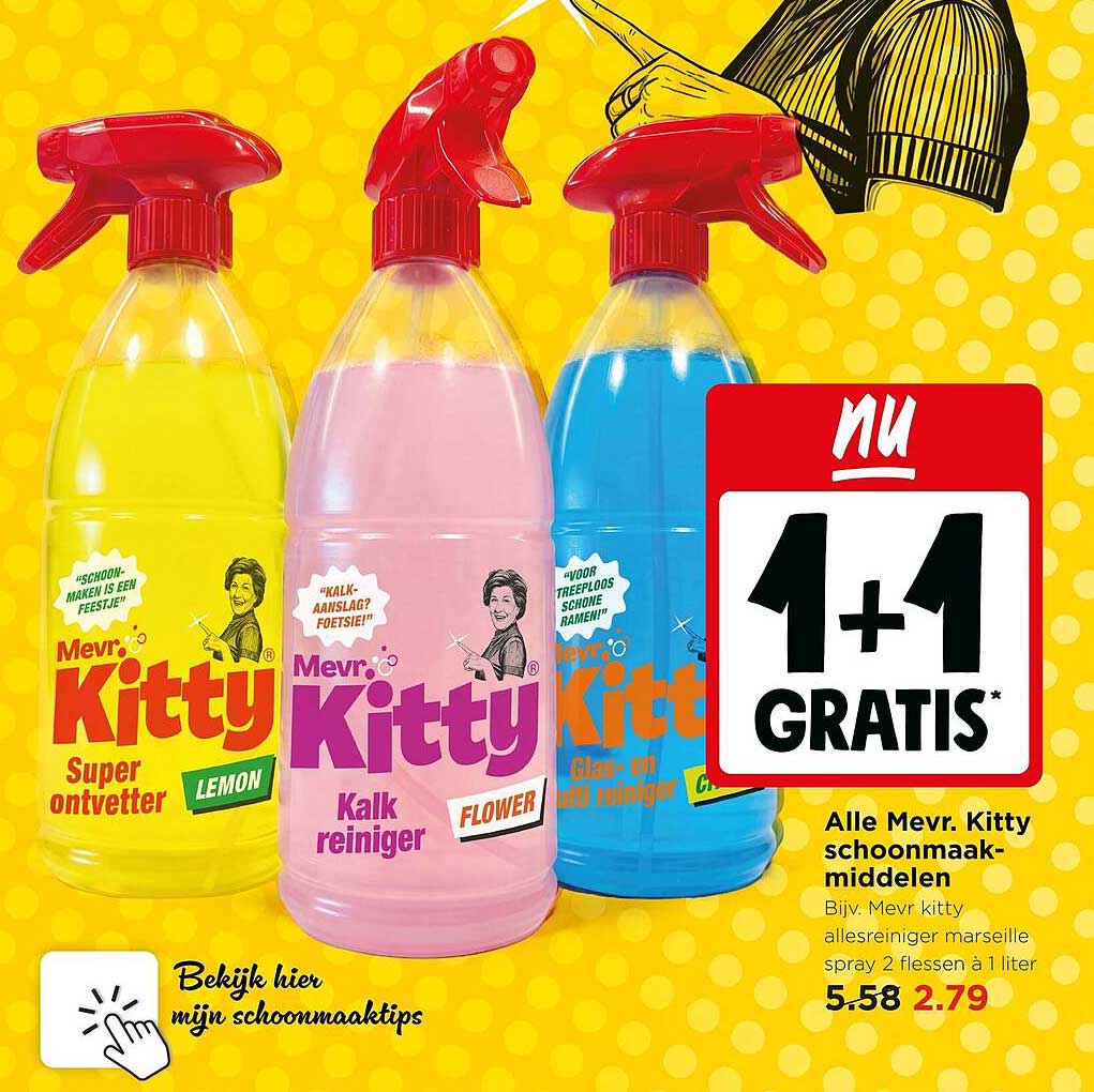 Alle Mevr. Kitty schoonmaakmiddelen 1+1 gratis