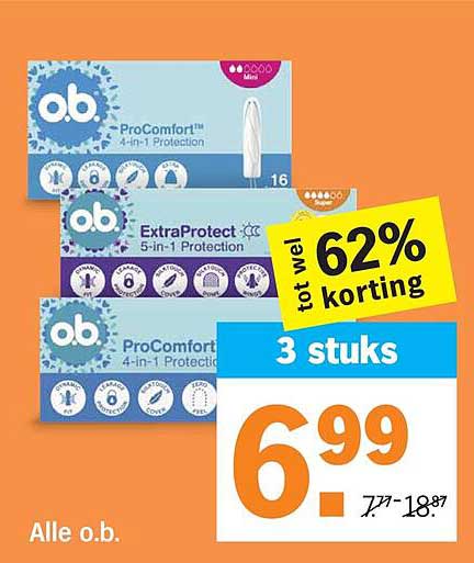 Alle o.b. tot wel 62% korting 3 stuks