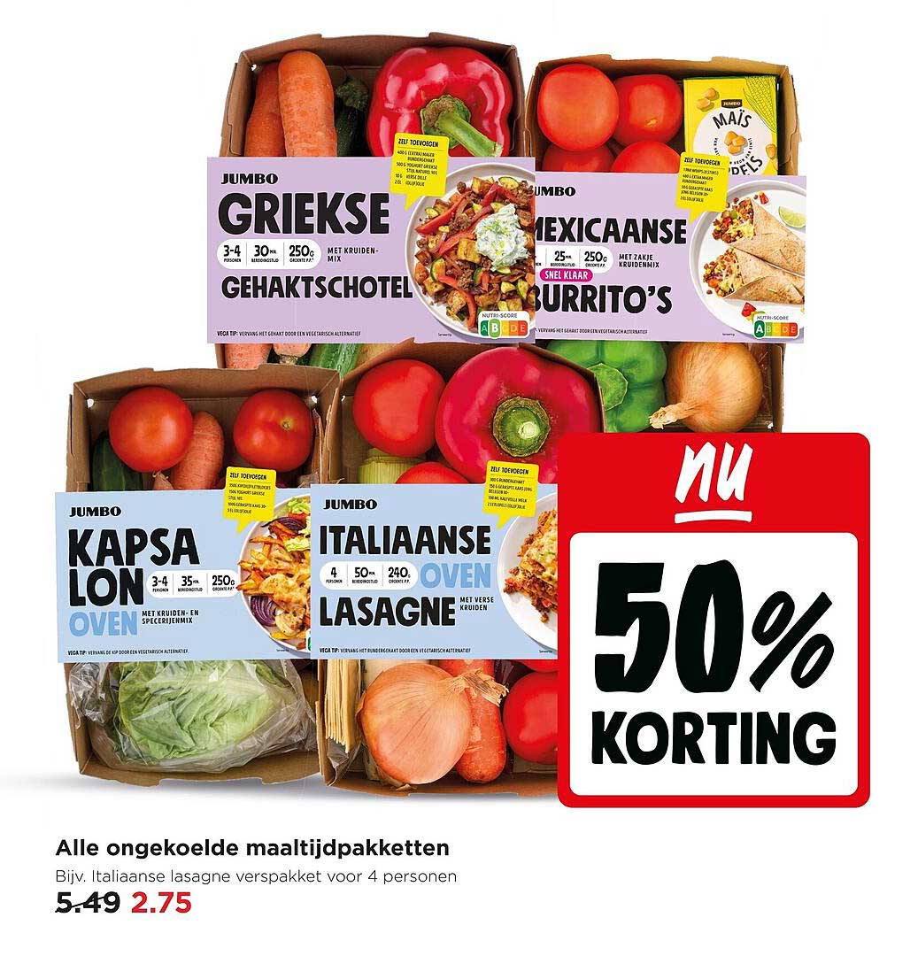 Alle ongekoelde maaltijdpakketten 50% KORTING